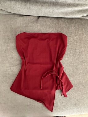 Garage Red Strapless Asymmetric Blouse with Side Tie